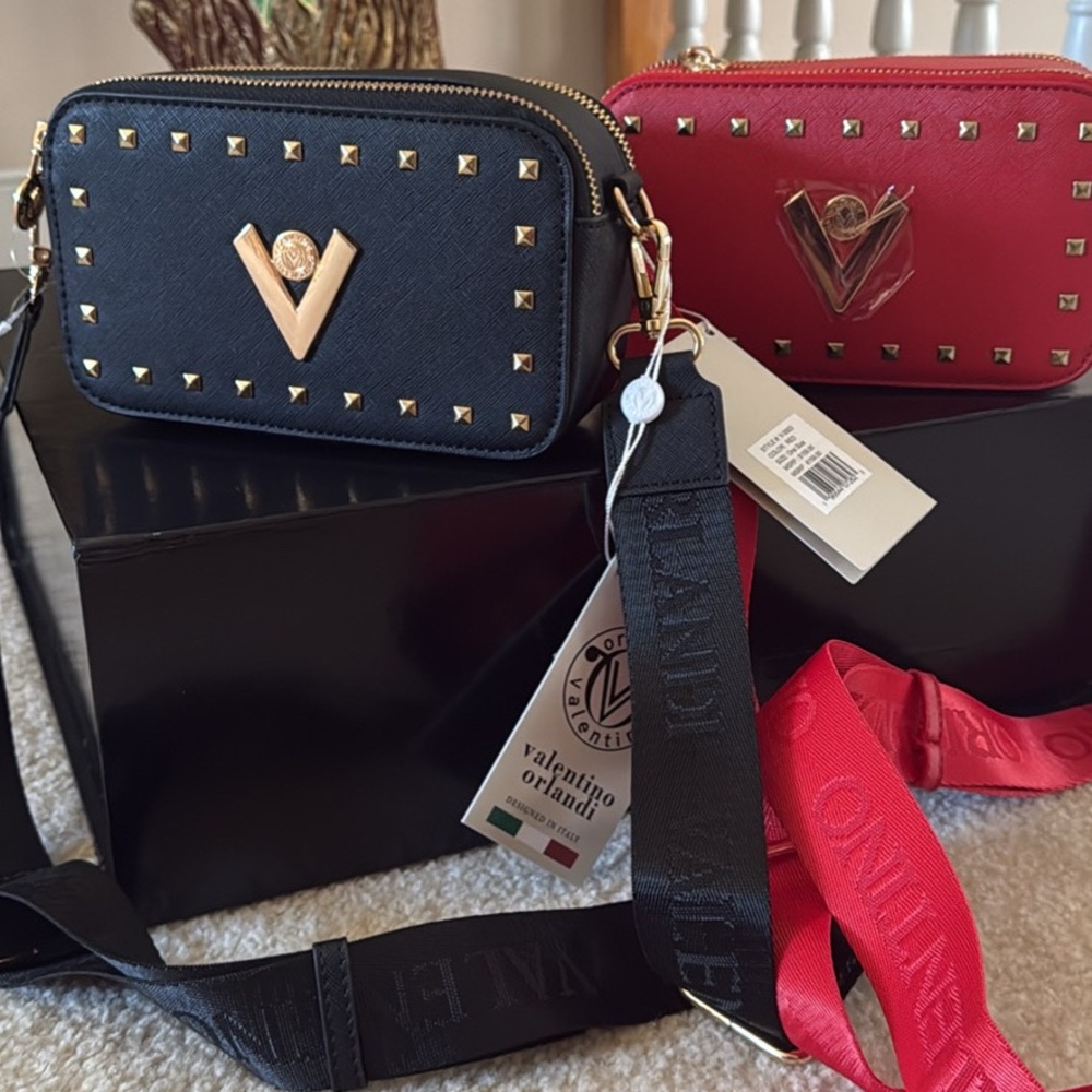 Valentino Orlandi Black Crossbody Bags with Gold Studs
Only Black Color Avai